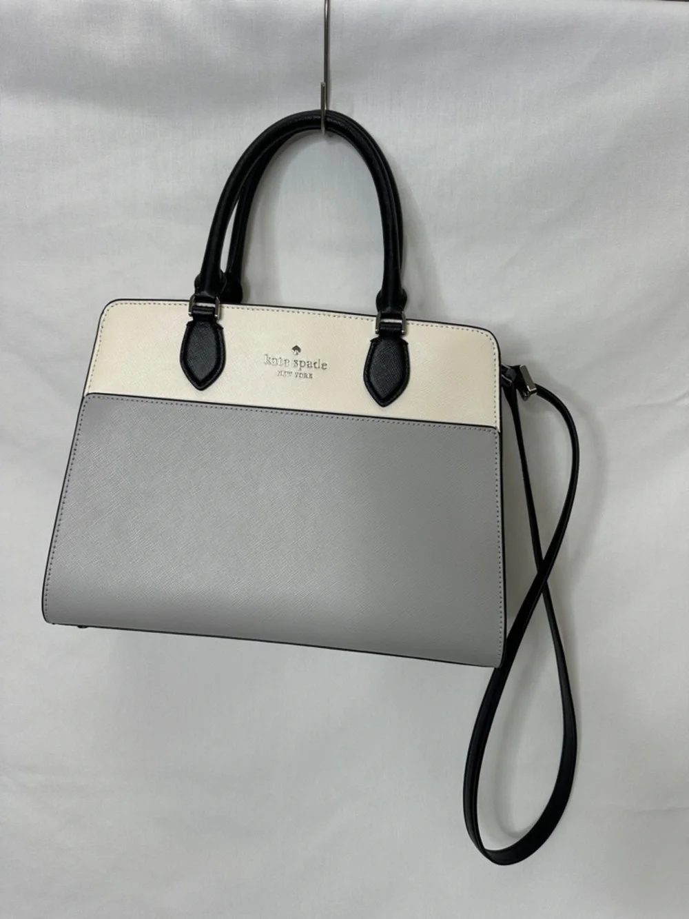 kate spade Two-Tone Leather Satchel in White, Gray & Black